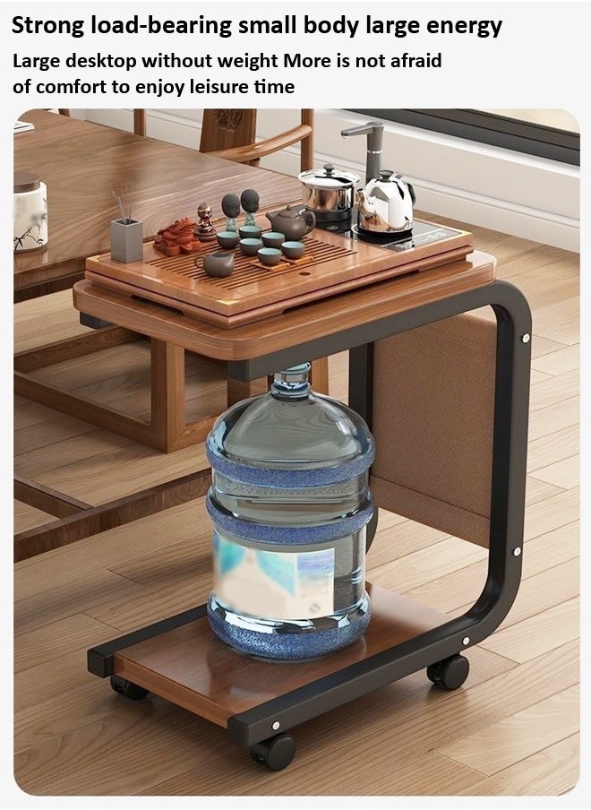 fashionhome - Multipurpose Use Moveable 2 Tiers C Shaped Side Table Rounded Corner Design Bedside Table Durable Wood Tabletop Laptop Table with Storage Pouch Coffee Table for Small Spaces Bedroom Living Room 40x28x62 cm - Image 1