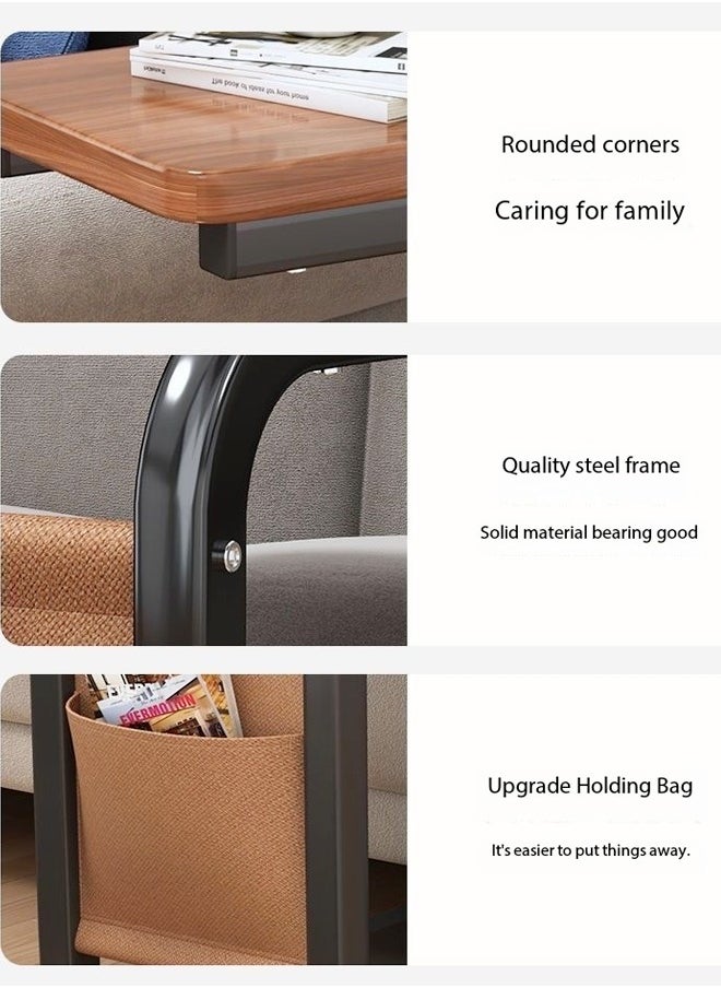fashionhome - Multipurpose Use Moveable 2 Tiers C Shaped Side Table Rounded Corner Design Bedside Table Durable Wood Tabletop Laptop Table with Storage Pouch Coffee Table for Small Spaces Bedroom Living Room 40x28x62 cm - Image 1