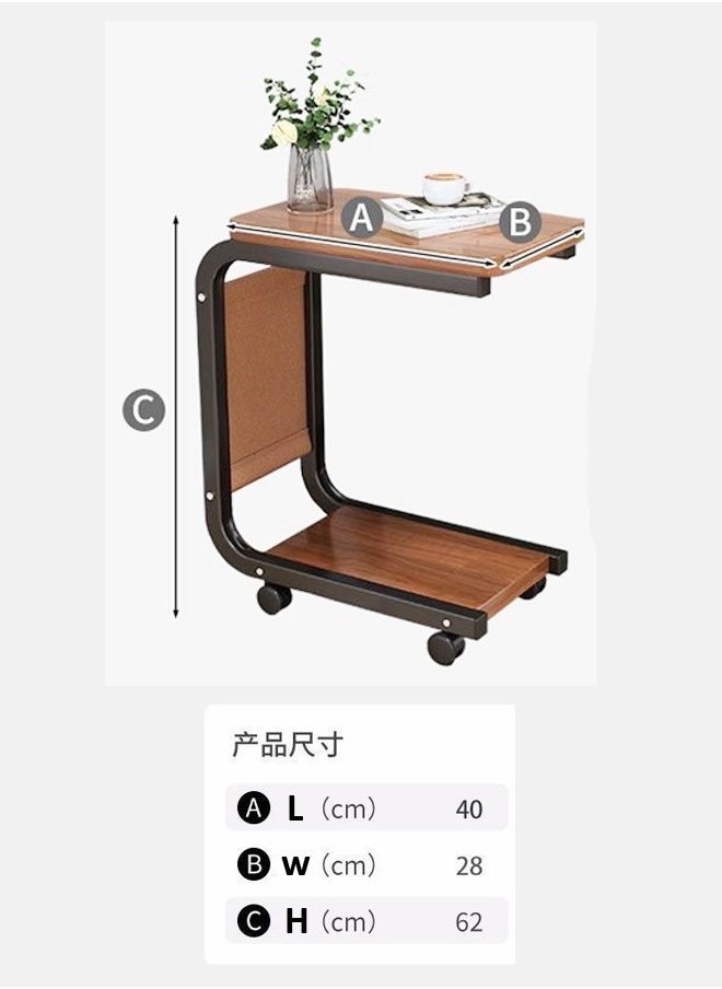 fashionhome - Multipurpose Use Moveable 2 Tiers C Shaped Side Table Rounded Corner Design Bedside Table Durable Wood Tabletop Laptop Table with Storage Pouch Coffee Table for Small Spaces Bedroom Living Room 40x28x62 cm - Image 1