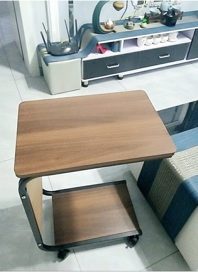 fashionhome - Multipurpose Use Moveable 2 Tiers C Shaped Side Table Rounded Corner Design Bedside Table Durable Wood Tabletop Laptop Table with Storage Pouch Coffee Table for Small Spaces Bedroom Living Room 40x28x62 cm - Image 1
