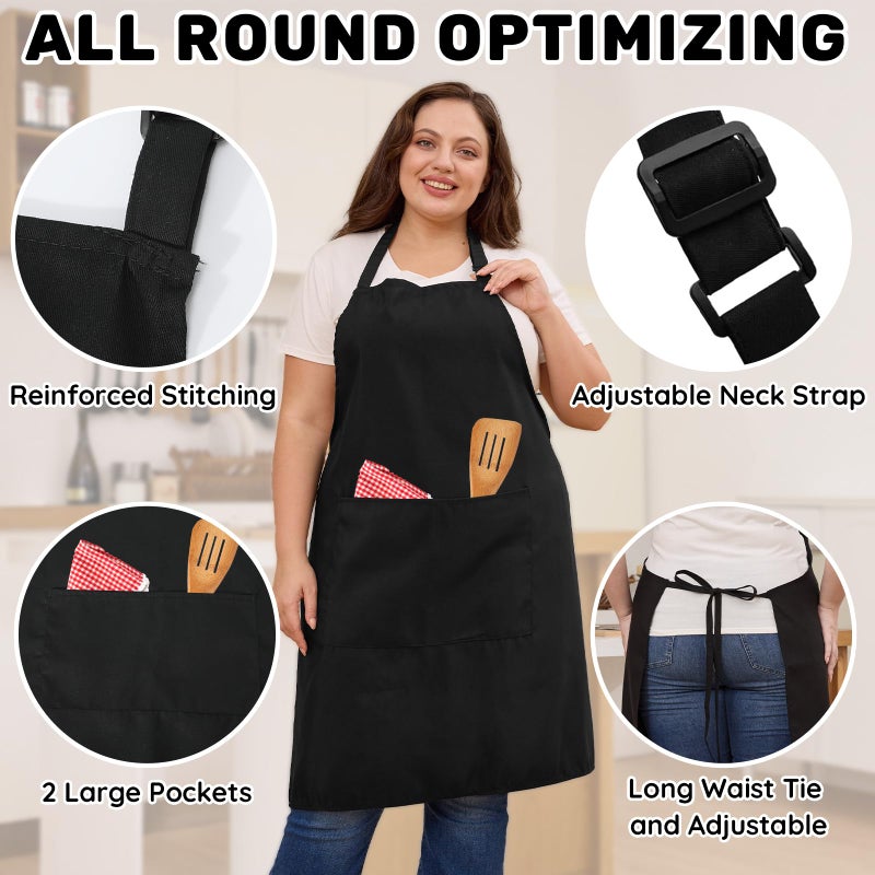 FunChaos 2 Pcs Plus Size Chef Apron, Black Apron, Unisex Aprons with 2 Pockets for Cooking, Grilling, BBQ, Work, Professional Aprons for Waiter Artist Hairdresser (Large Size) - Image 5