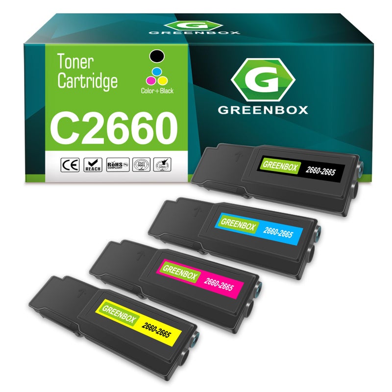 GREENBOX Remanufactured C2660 HighYield Toner Cartridge Replacement for Dell C2660 593BBBU 593BBBT 593BBBS 593BBBR for C2660 C2660dn C2665dnf Printer 1 Black 1 Cyan 1 Magenta 1 Yellow