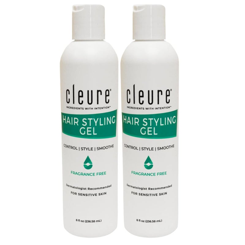 Cleure Lightweight Hair Styling Gel - Hypoallergenic, Fragrance Free for Edge Control to Tame Frizz with Medium Hold (8 fl oz, Pack of 2)