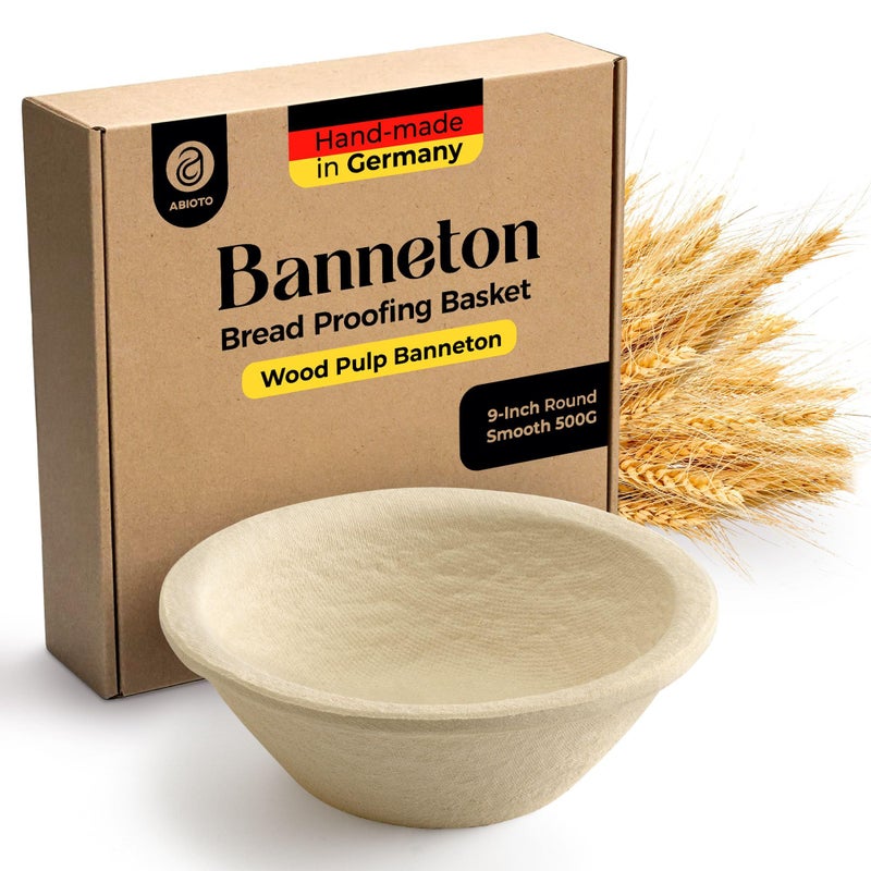 ABIOTO Wood Pulp Banneton Bread Proofing Basket – 9" Round 1.1LB Brotform with Smooth Surface – Non-Stick Natural Wood Pulp Pressed for Durability– Made in Germany Proofing Baskets for Sourdough Bread Baking - Image 5