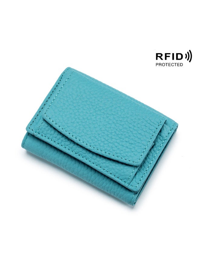 زد محفظة صغيرة أنيقة بآلية RFID من الجلد متعددة الوظائف حقيبة نقود نسائية زرقاء سماوية 
