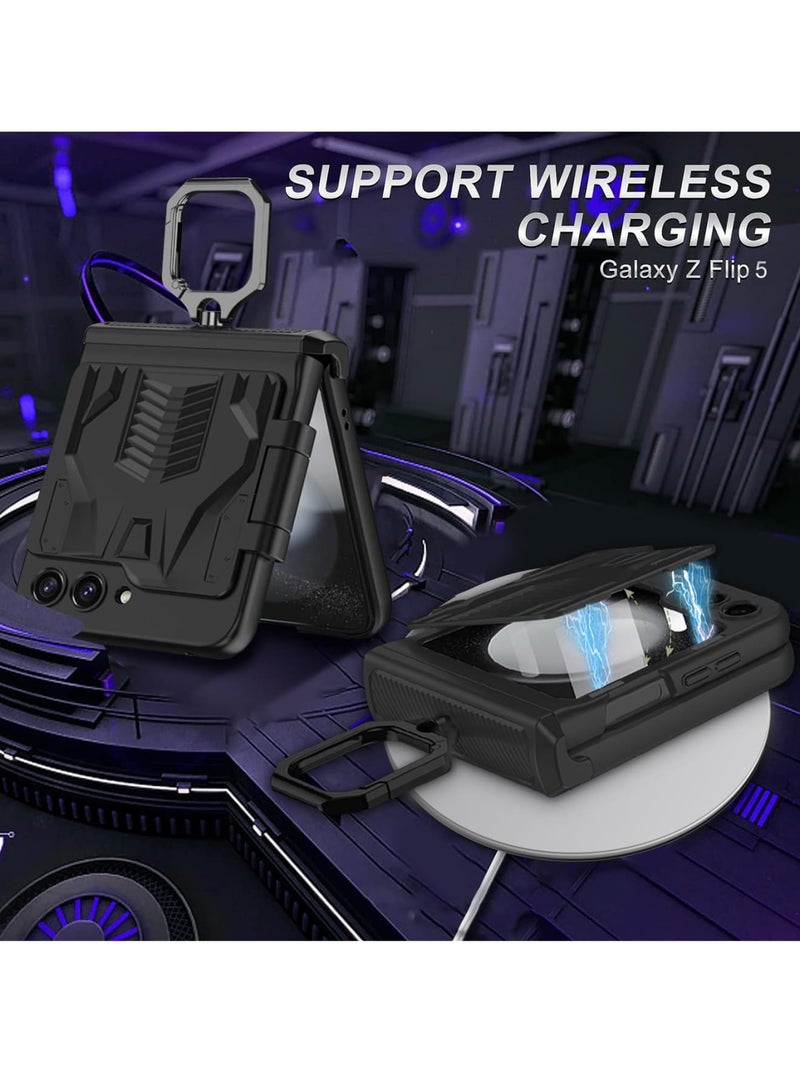 Zikra Samsung Galaxy Z Flip 5 Case with Ring Holder Hinge Coverage Magnetic Flip Screen Protector Lens Camera Shockproof All-Inclusive Case for Z Flip 5 5G (Black) - Image 2