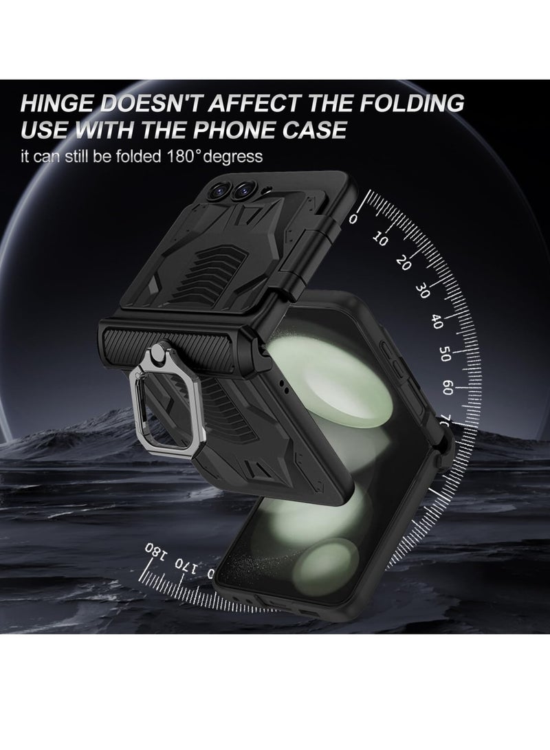 Zikra Samsung Galaxy Z Flip 5 Case with Ring Holder Hinge Coverage Magnetic Flip Screen Protector Lens Camera Shockproof All-Inclusive Case for Z Flip 5 5G (Black) - Image 5