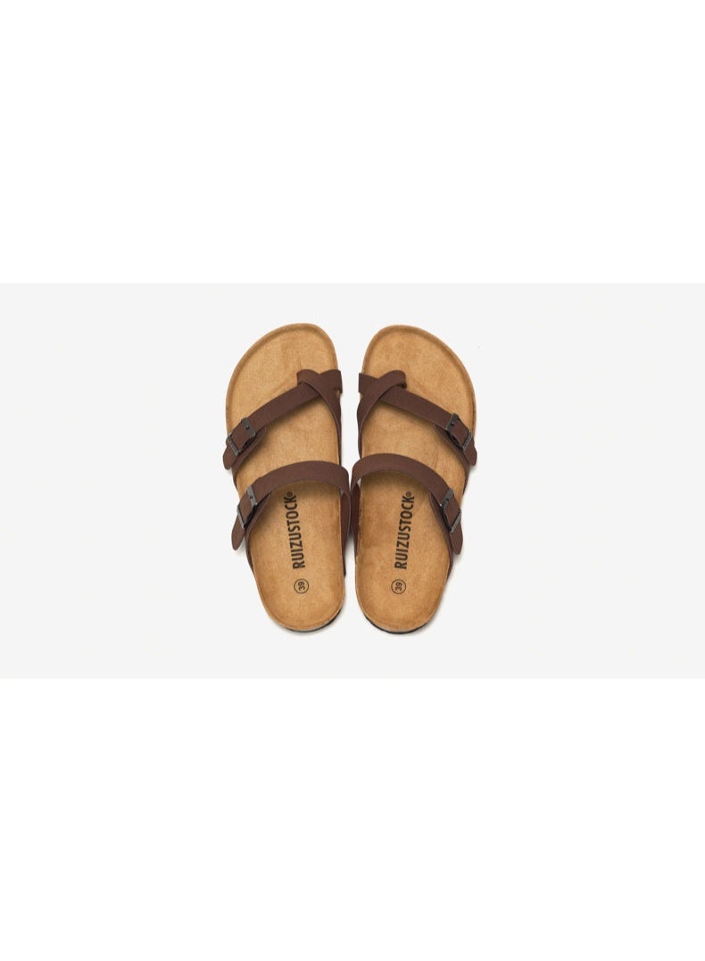NIBEMINENT Casual Flip Flops Slippers Woman/Men Nubuck PU Leather Clog Shoes Summer Beach Cork Sandals Clip Toe Couples Slides Outdoor  - Image 2
