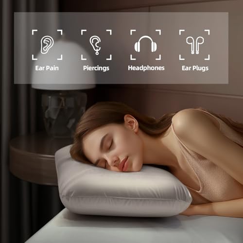 USlixury Piercing Pillow - Ear Piercing Pillow with Foam Plug, 4''H Mini Donut Plilow with 4.7x3.2 Off Center Ear Hole, CertiPUR-US Memory Foam Hole Plilow for Side Sleeper, Satin Cover, Silver Grey - Image 2