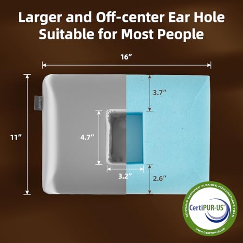USlixury Piercing Pillow - Ear Piercing Pillow with Foam Plug, 4''H Mini Donut Plilow with 4.7x3.2 Off Center Ear Hole, CertiPUR-US Memory Foam Hole Plilow for Side Sleeper, Satin Cover, Silver Grey - Image 4