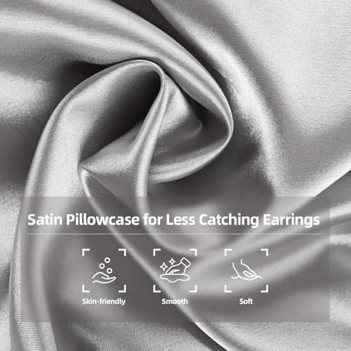USlixury Piercing Pillow - Ear Piercing Pillow with Foam Plug, 4''H Mini Donut Plilow with 4.7x3.2 Off Center Ear Hole, CertiPUR-US Memory Foam Hole Plilow for Side Sleeper, Satin Cover, Silver Grey - Image 5