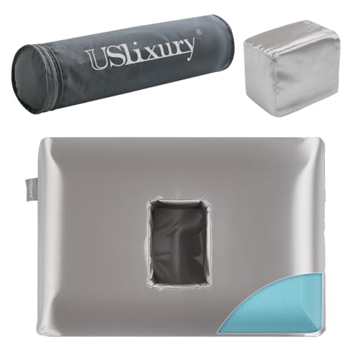 USlixury Piercing Pillow - Ear Piercing Pillow with Foam Plug, 4''H Mini Donut Plilow with 4.7x3.2 Off Center Ear Hole, CertiPUR-US Memory Foam Hole Plilow for Side Sleeper, Satin Cover, Silver Grey - Image 1