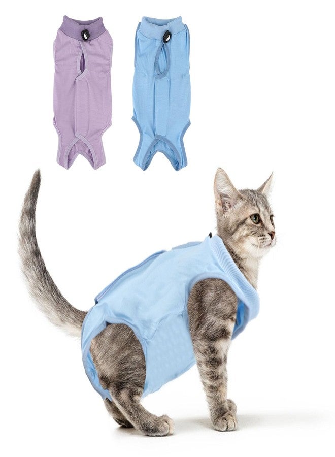 Reshiho 2PCS Cat Recovery Suit - Breathable Cat Surgical Recovery Suit, Onesie for Cats After Surgery Recovery, Alternative Cone of Shame Abdominal Wound Skin Wear Protection (Light Blue+Light Purple, S) - Image 1