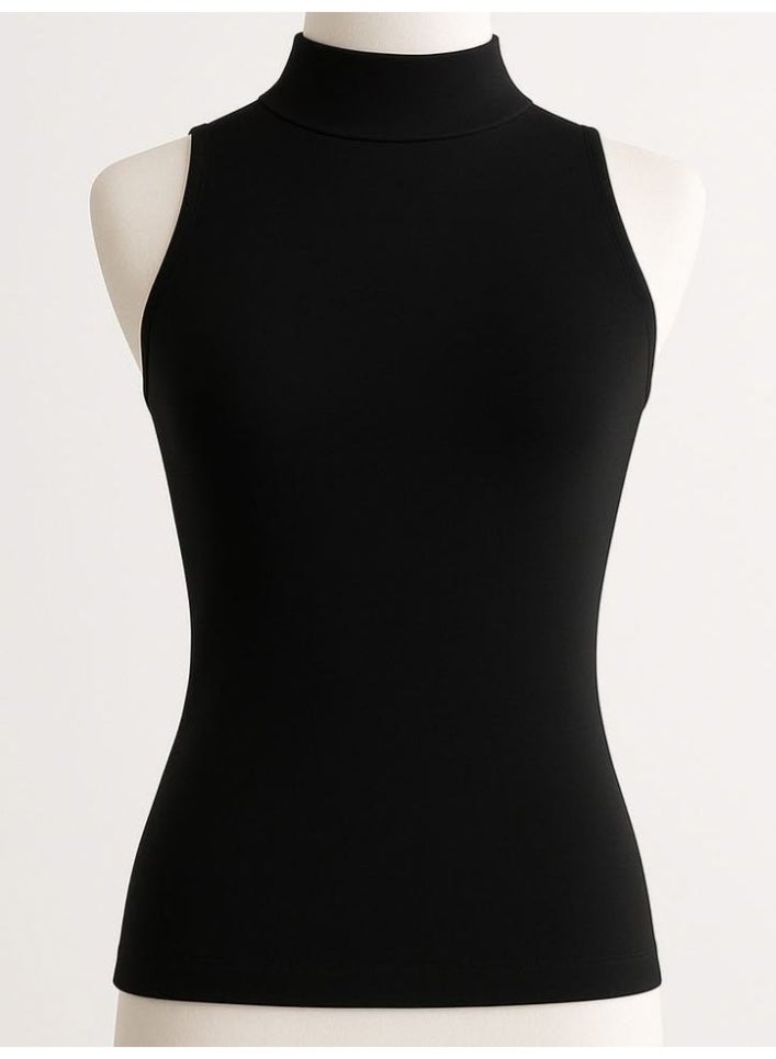 Women's Sleeveless High Neck Black  Top – Soft Stretch Fabric – Perfect for Layering & Modest Wear - Image 1