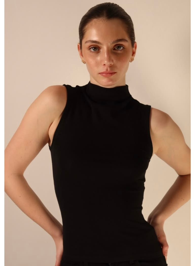 Women's Sleeveless High Neck Black  Top – Soft Stretch Fabric – Perfect for Layering & Modest Wear - Image 2