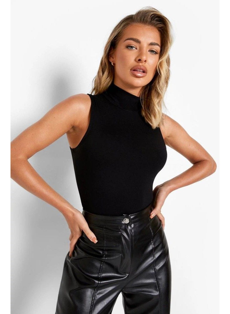 Women's Sleeveless High Neck Black  Top – Soft Stretch Fabric – Perfect for Layering & Modest Wear - Image 3