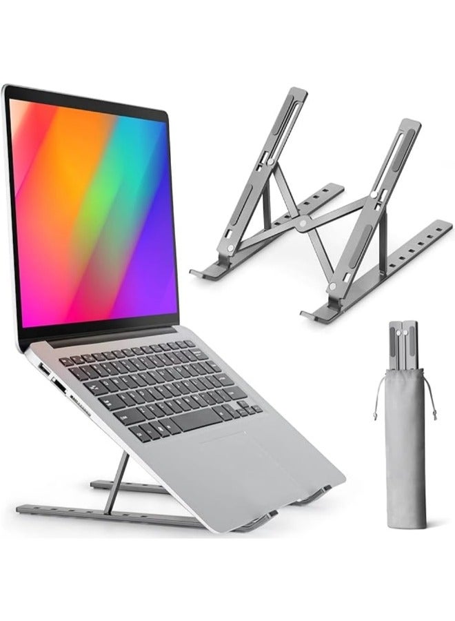 ORLENIC Adjustable Laptop Stand for Desk – Ergonomic Aluminum Alloy Notebook Holder | 7-Level Height Adjustable, Foldable & Lightweight Laptop Riser with Ventilated Cooling | Compatible with MacBook Pro/Air, HP, Dell, Lenovo, Chromebook (Silver) - Image 1