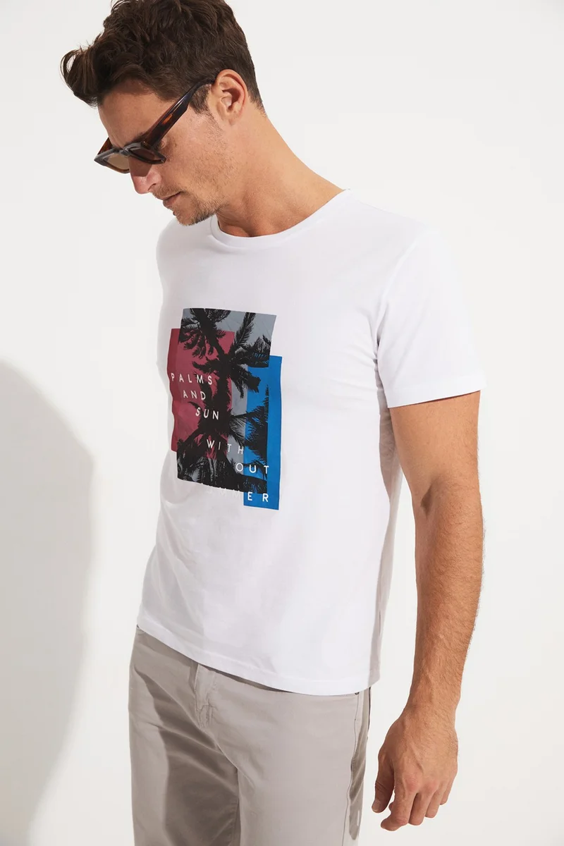 جون Men's Regular Fit 100% Cotton Printed Crew Neck T-Shirt