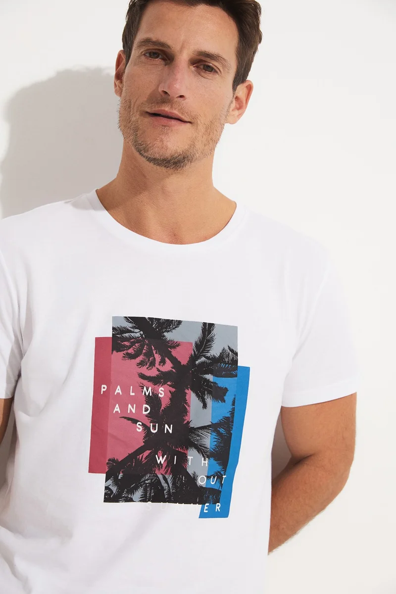 جون Men's Regular Fit 100% Cotton Printed Crew Neck T-Shirt