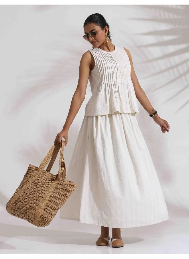 ترو برونز trueBrowns Off-white Cotton Skirt Co-ord Set