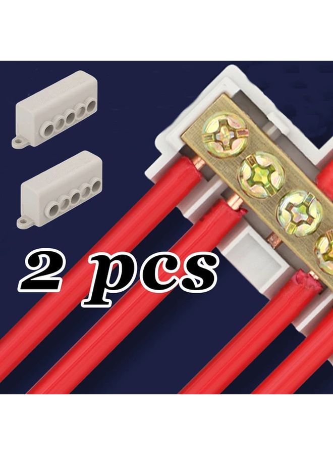 Grey White 2pcs Heavy Duty 1 To 4 Way Wire Splitter Terminal Block With Copper Contacts - Image 2