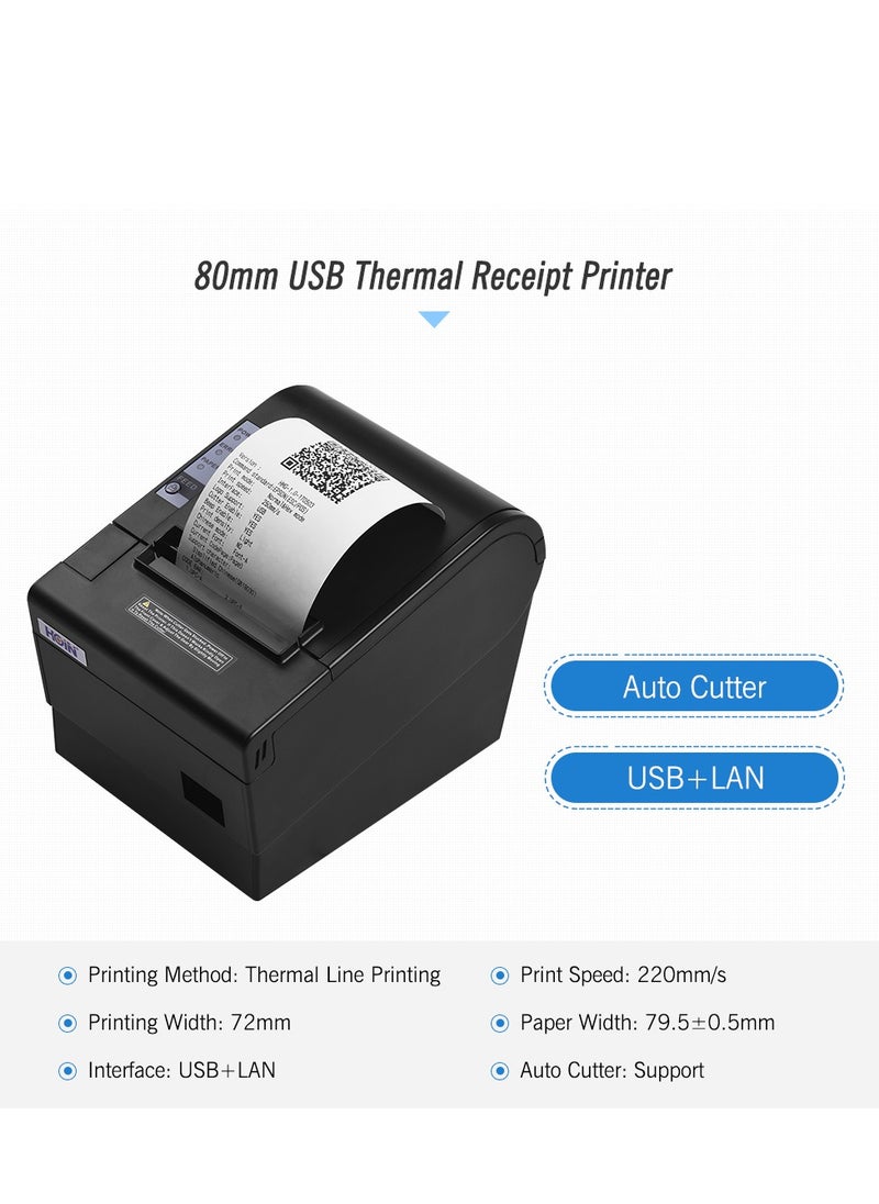 HOIN - 80mm Thermal Receipt Printer, with Auto Cutter, USB Ethernet Interface Ticket Bill printing, Compatible with ESC/POS Print Commands, for Supermarket Store Home Business - Image 1