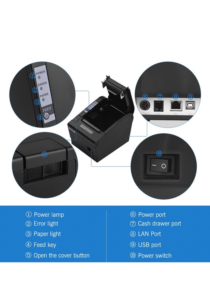 HOIN - 80mm Thermal Receipt Printer, with Auto Cutter, USB Ethernet Interface Ticket Bill printing, Compatible with ESC/POS Print Commands, for Supermarket Store Home Business - Image 1