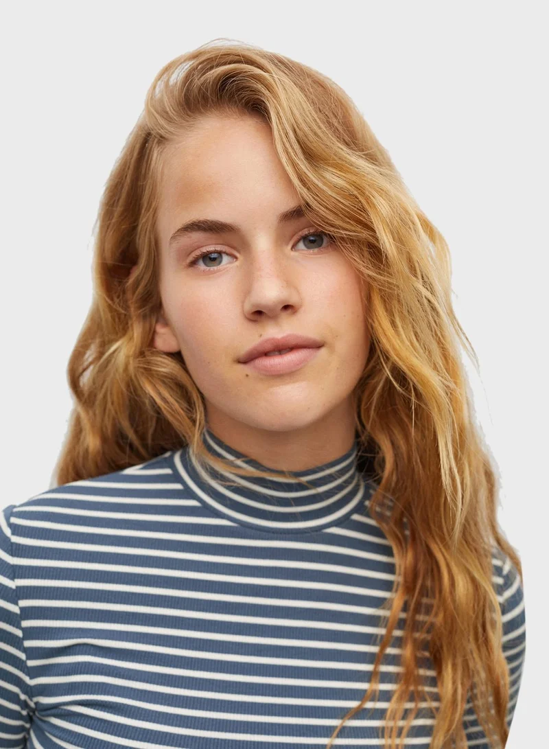 MANGO Kids Striped High Neck T-Shirt