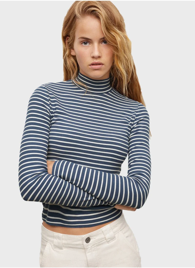 MANGO Kids Striped High Neck T-Shirt