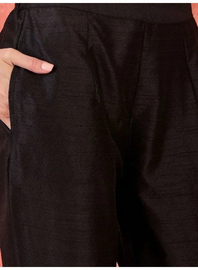 AKS Black Silk Kurta Set With Contrast Dupatta