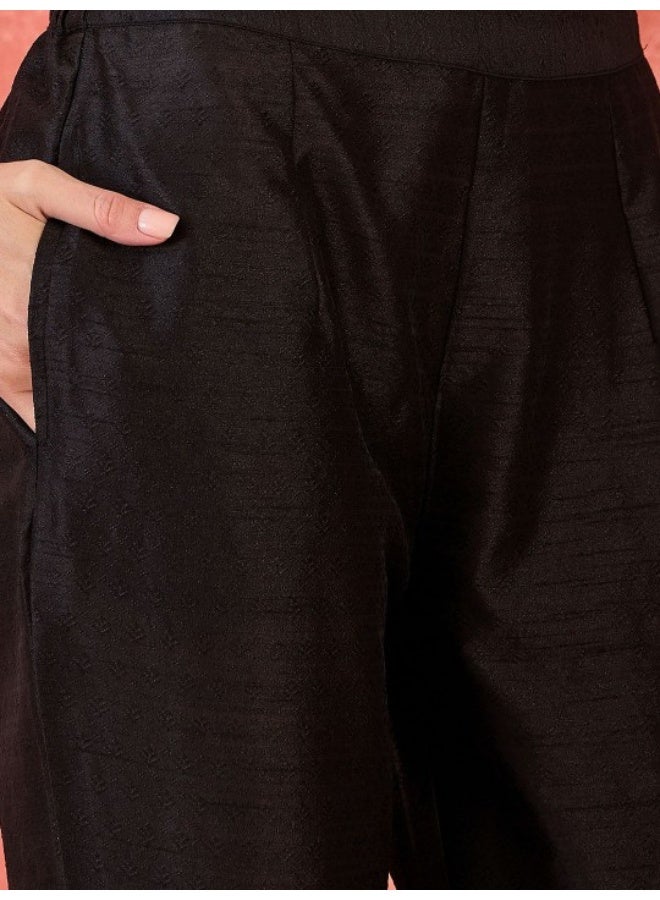 AKS Black Silk Kurta Set With Contrast Dupatta - Image 3