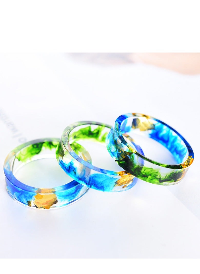 ROMAD 19MM Handmade Resin Dried Flower Gold Foil Ring – EU Size 60, Ocean Blue Ink Pattern, Fashion Statement Jewelry, Unisex Aesthetic Adjustable Ring - Image 2