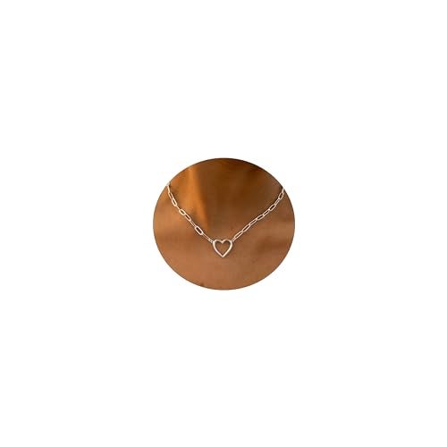 ASCOMY Dainty Silver Necklace for Women 14K Silver Plated Necklaces for Her Delicate Love Heart Necklace Paperclip Heart Pendant Cute Necklaces Festival Jewelry Gift for Women - Image 1