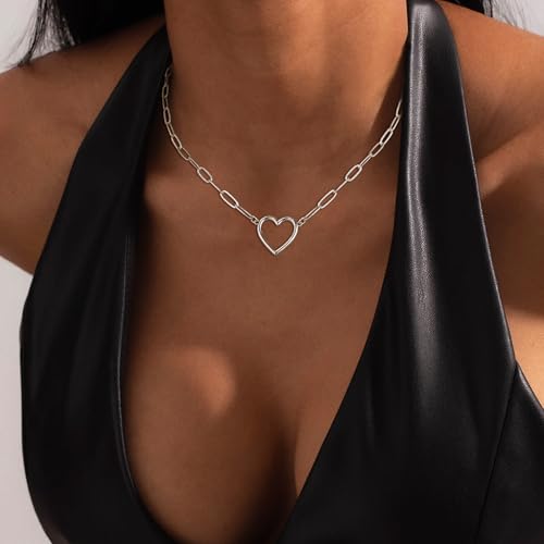 ASCOMY Dainty Silver Necklace for Women 14K Silver Plated Necklaces for Her Delicate Love Heart Necklace Paperclip Heart Pendant Cute Necklaces Festival Jewelry Gift for Women - Image 3