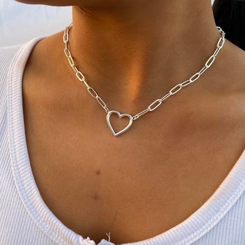 ASCOMY Dainty Silver Necklace for Women 14K Silver Plated Necklaces for Her Delicate Love Heart Necklace Paperclip Heart Pendant Cute Necklaces Festival Jewelry Gift for Women - Image 2