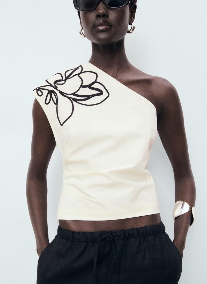 MANGO Asymmetrical Flower-Embroidered Top  - Image 3