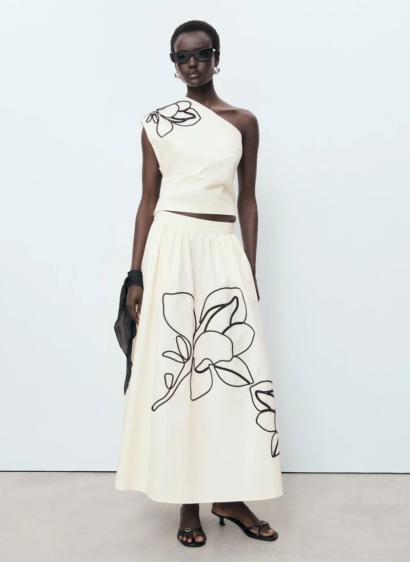 MANGO Asymmetrical Flower-Embroidered Top