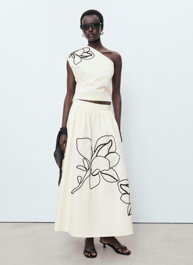 MANGO Asymmetrical Flower-Embroidered Top  - Image 4