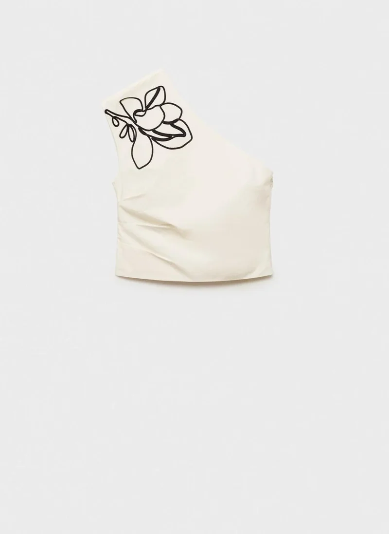 MANGO Asymmetrical Flower-Embroidered Top