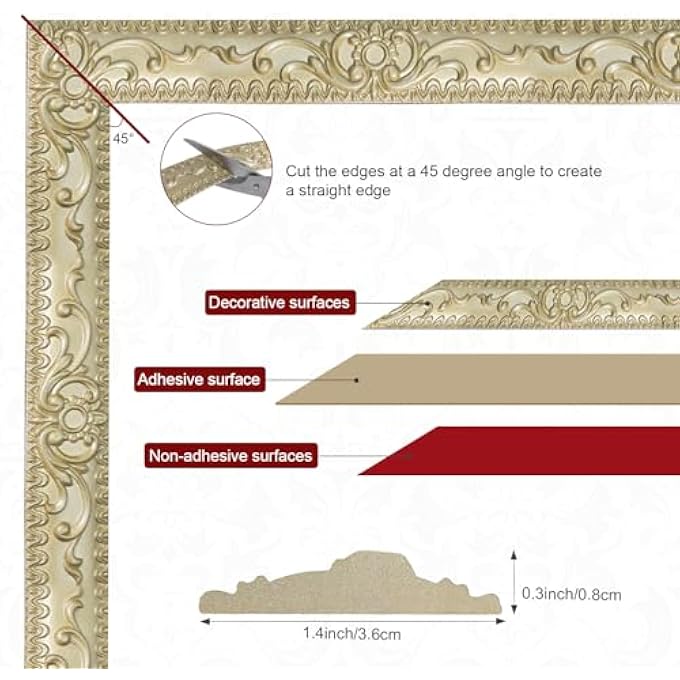 MOLDING TRIM WALL TRIM, 19.7 FEET PEEL AND STICK WALL MOLDING, SELF ADHESIVE CROWN MOLDING FOR HOME DECOR WALL MOLDING, TV BACKGROUND WALL, MIRROR EDGE GOLD) - Image 2