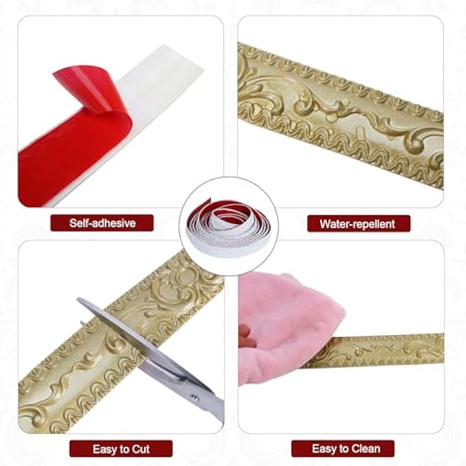 MOLDING TRIM WALL TRIM, 19.7 FEET PEEL AND STICK WALL MOLDING, SELF ADHESIVE CROWN MOLDING FOR HOME DECOR WALL MOLDING, TV BACKGROUND WALL, MIRROR EDGE GOLD) - Image 3