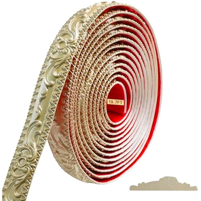 MOLDING TRIM WALL TRIM, 19.7 FEET PEEL AND STICK WALL MOLDING, SELF ADHESIVE CROWN MOLDING FOR HOME DECOR WALL MOLDING, TV BACKGROUND WALL, MIRROR EDGE GOLD) - Image 1