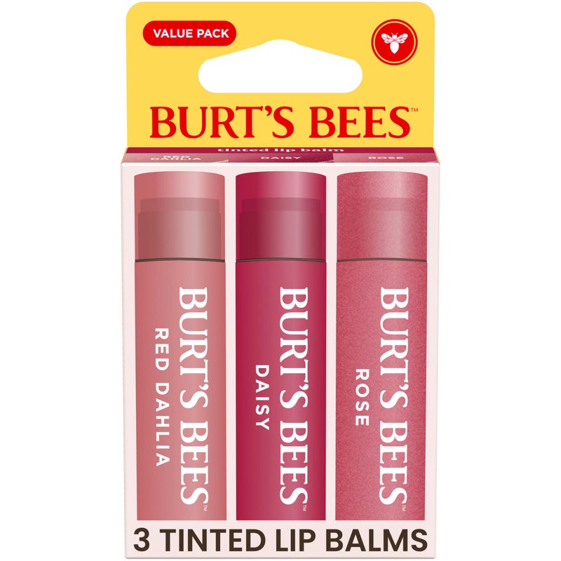 Burt's Bees Burtâ€™s Bees Tinted Lip Balm Value Pack Includes 3 Lip Balms: Red Dahlia, Daisy and Rose; 8 Hour Moisture; Provides a Hint of Color; Nourishing Shea Butter; 100% Natural Origin; 3 Tubes; 3x0.15 Oz. - Image 1