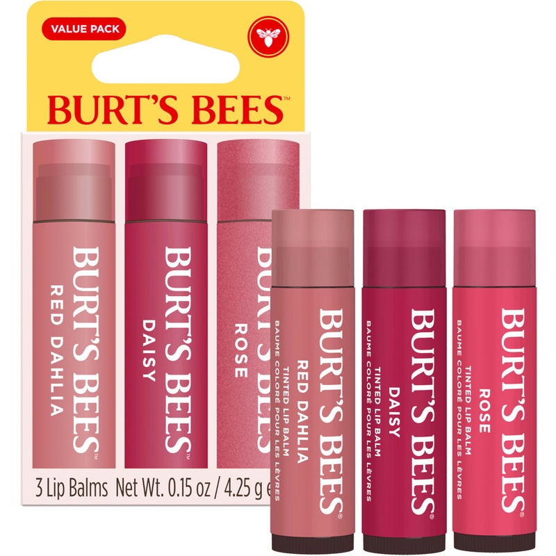 Burt's Bees Burtâ€™s Bees Tinted Lip Balm Value Pack Includes 3 Lip Balms: Red Dahlia, Daisy and Rose; 8 Hour Moisture; Provides a Hint of Color; Nourishing Shea Butter; 100% Natural Origin; 3 Tubes; 3x0.15 Oz. - Image 2