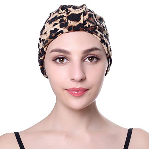 Ever Fairy Womens Floral Print Turban Chemo Sleep Cap,Turban Hat Cap Hair Wrap (Printed Leopard) - Image 2