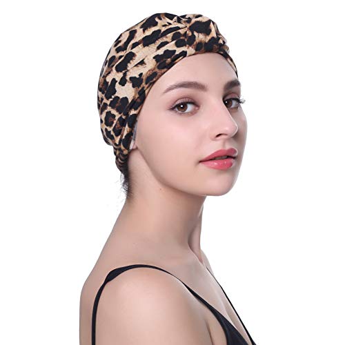 Ever Fairy Womens Floral Print Turban Chemo Sleep Cap,Turban Hat Cap Hair Wrap (Printed Leopard) - Image 3