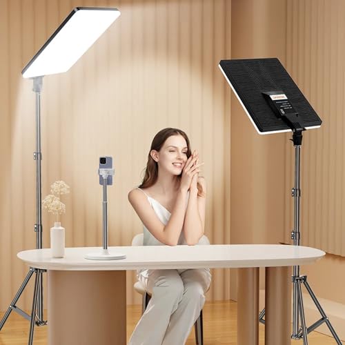 ADZOY Premium Super Bright 100 Watt LED Panel Light with 7 Feet Adjustable Metal Tripod, Super Clamp and Collar Lapel Microphone for Video Photo Studio Lighting - Image 1