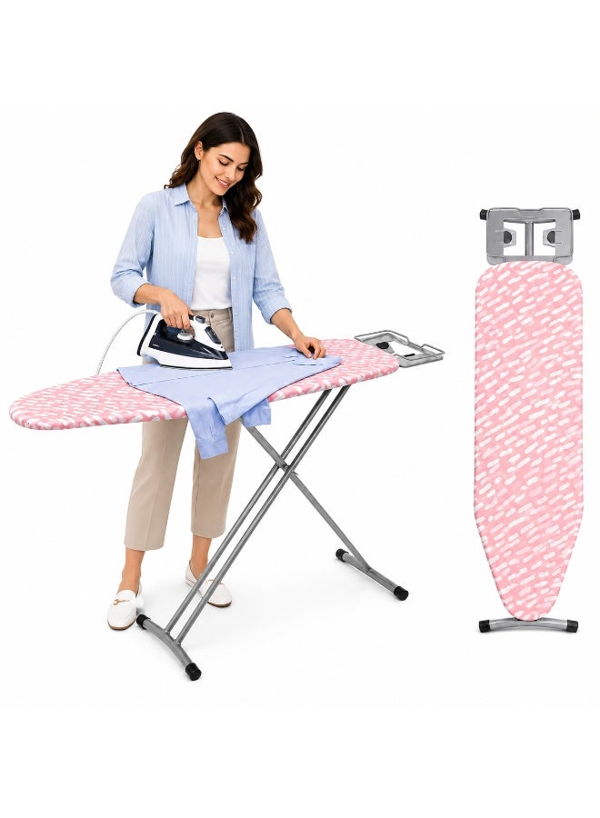BLACKSTONE Adjustable Ironing Board 120 x 38 cm, Mesh Top with 100% Cotton Cover, Foldable Height Adjustable Ironing Table with Iron Rest, Anti-Slip Feet, Assorted Colors - Image 1