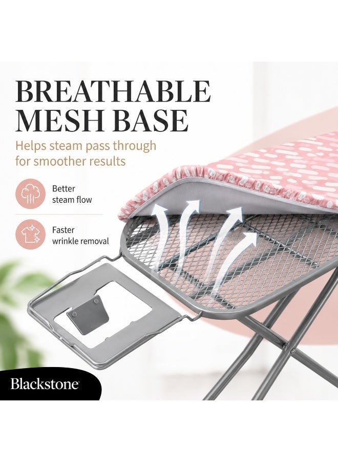 BLACKSTONE Adjustable Ironing Board 120 x 38 cm, Mesh Top with 100% Cotton Cover, Foldable Height Adjustable Ironing Table with Iron Rest, Anti-Slip Feet, Assorted Colors - Image 4