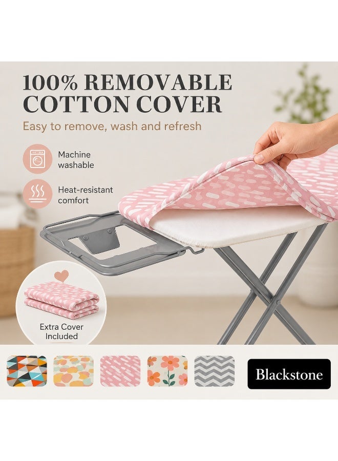 BLACKSTONE Adjustable Ironing Board 120 x 38 cm, Mesh Top with 100% Cotton Cover, Foldable Height Adjustable Ironing Table with Iron Rest, Anti-Slip Feet, Assorted Colors - Image 3
